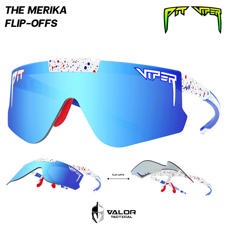 Pit Viper - The Merika Flip-Offs, Blue แว่นตากันแดด แบบพลิกขึ้นได้ สไตล์สปอร์ต สำหรับกิจกรรมกลางแจ้ง