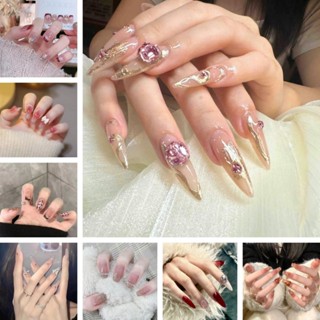 【สินค้าใหม่】เล็บแฟชั่น เล็บปลอมกันน้ำ กล่องละ 24 ชิ้น เล็บปล…