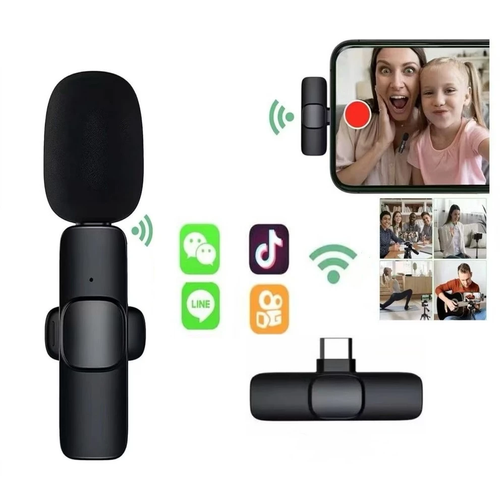 Wireless Microphone ไมโครโฟนไร้สายแบบพกพาสําหรับ ios/Type-Cไมค์ไร้สายหนีบเสื้อ ไมค์หนีบปกเสื้อ