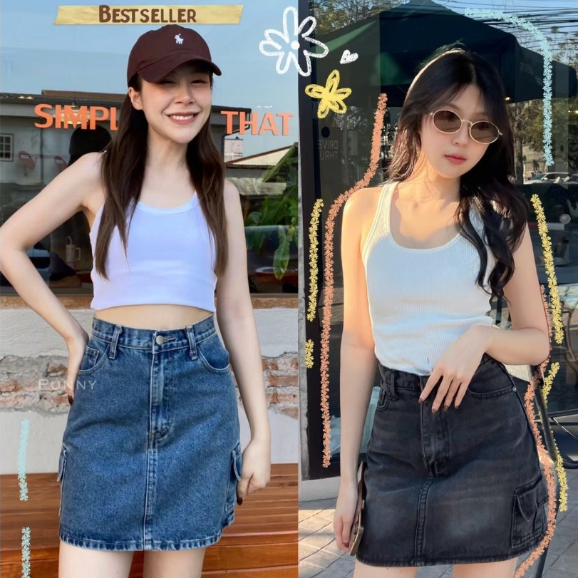 กระโปรงยีนส์ผู้หญิงผ้าไม่ยืดทรงเอไลน์มีแบบคาร์โก้และแบบธรรมดาขนาดSถึง5XL