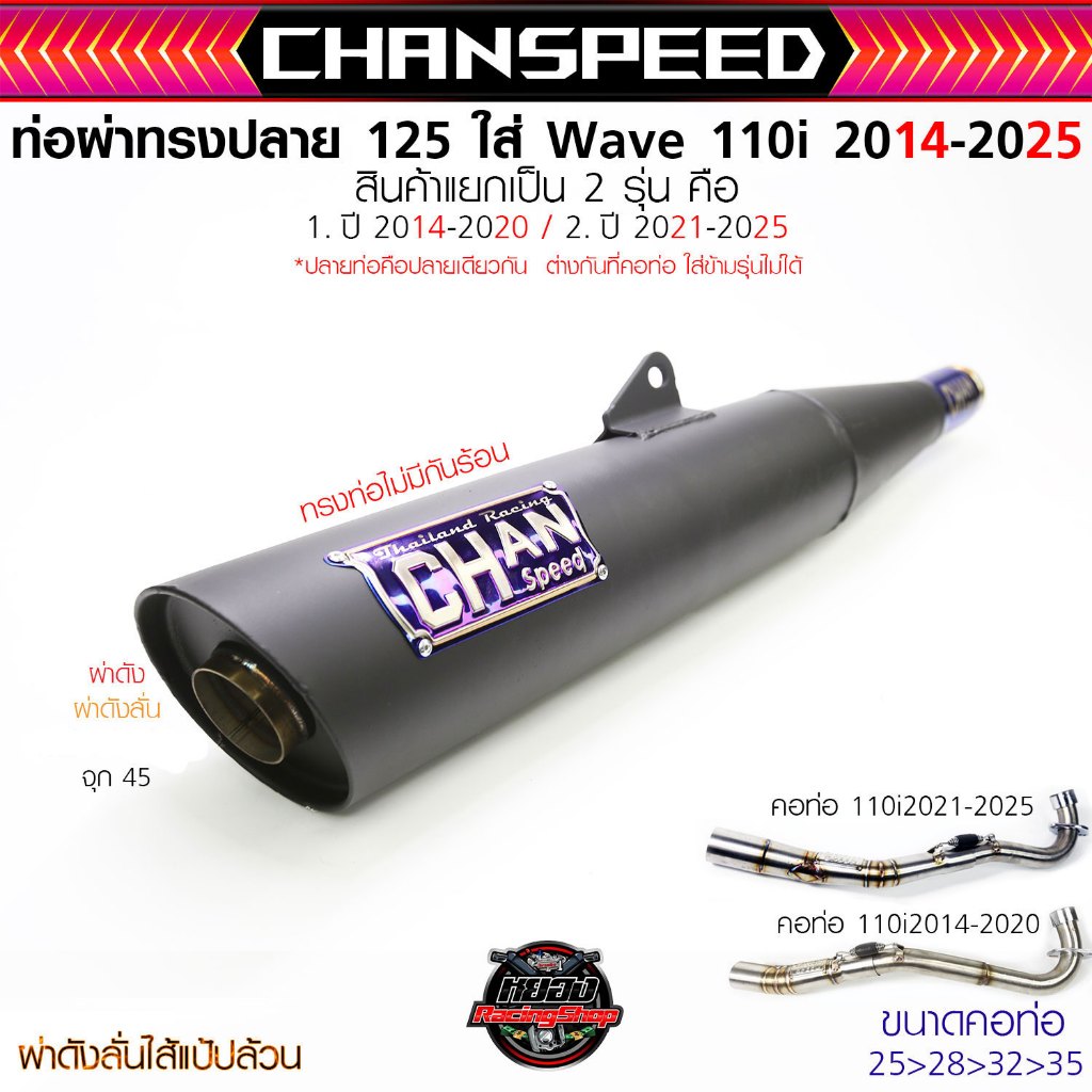 New! ท่อ wave110iปลาย125 แบบไม่มีหูยึดกันร้อน ทรงท่อ125ใส่กับเวฟ110i