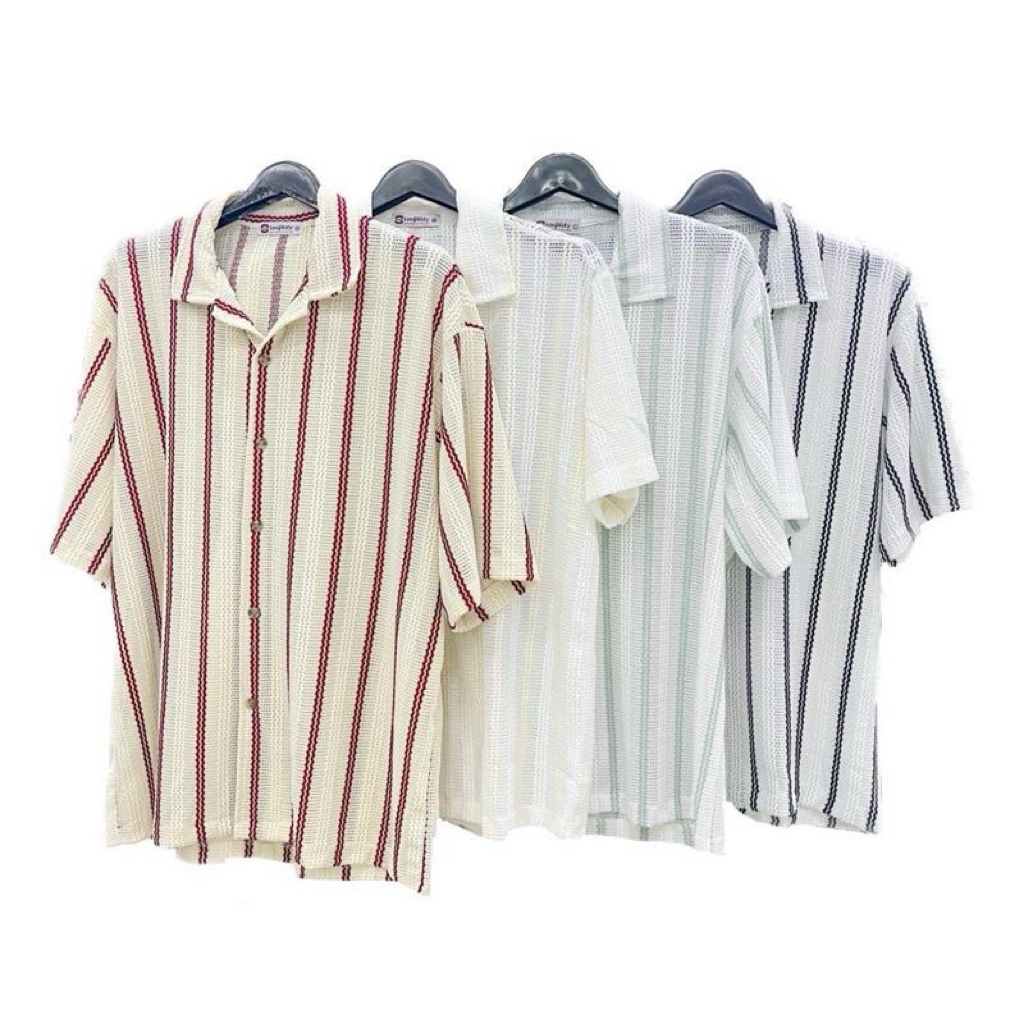 Knit hawaii • เสื้อถักแขนสั้น ลายเส้นคู่สลับสี