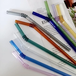 (พร้อมส่ง)💖หลอดแก้วสี่วงแหวน borosilicate หลอดดื่มแบบใช้ซ้ำได้ 1 ชิ้น 8 มม.