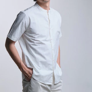 era-won เสื้อเชิ้ต คอจีน รุ่น OXFORD SHORT-SLEEVED MANDARIN COLLAR ทรง Regular สี White