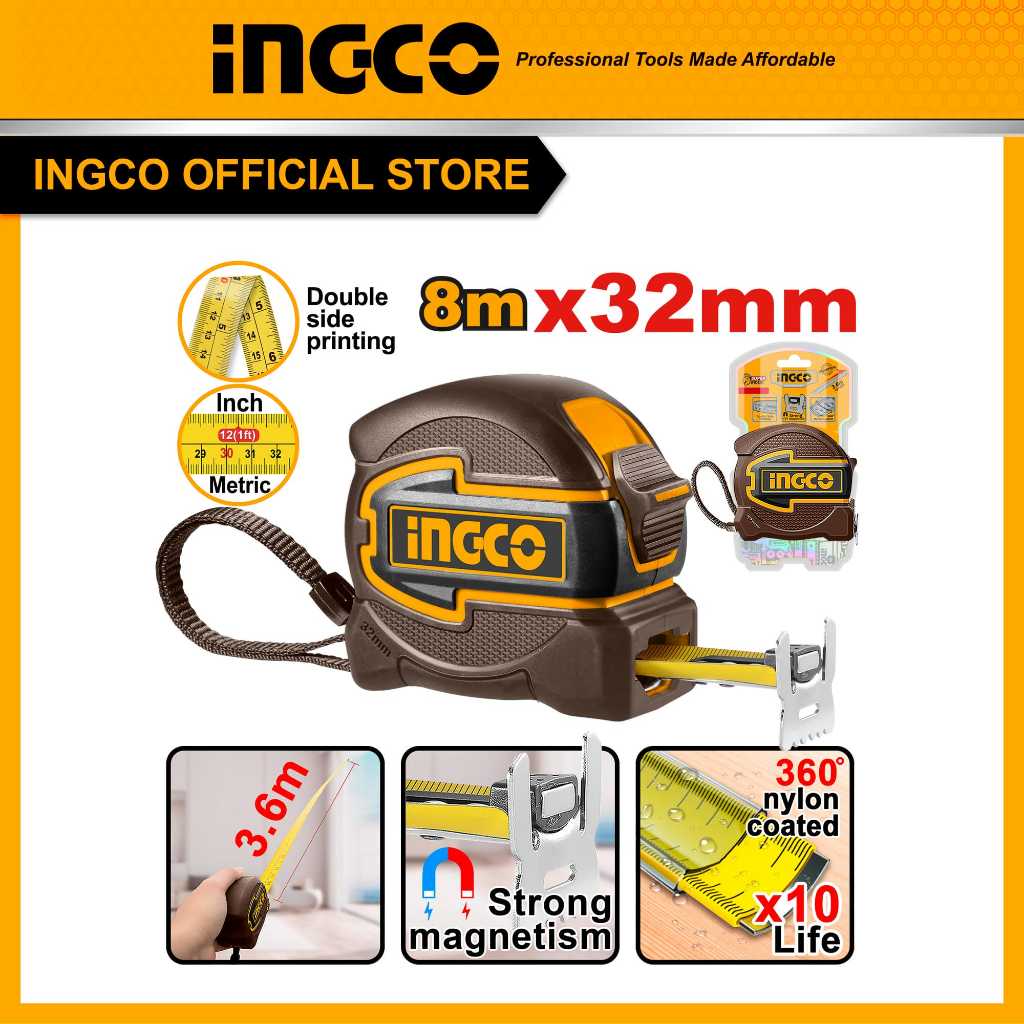 INGCO ตลับเมตรหุ้มยาง 8*32 mm HSMT80832
