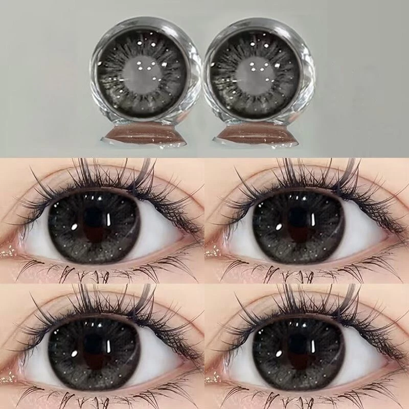 【ซื้อ2คู่ลด฿10แถม ลิปสติก+อายไลเนอร์💋】Midroo เลนส์ธรรมชาติขนาดบิ๊กอาย รายเดือน Thai Tea Grey/ Black-14.5MM