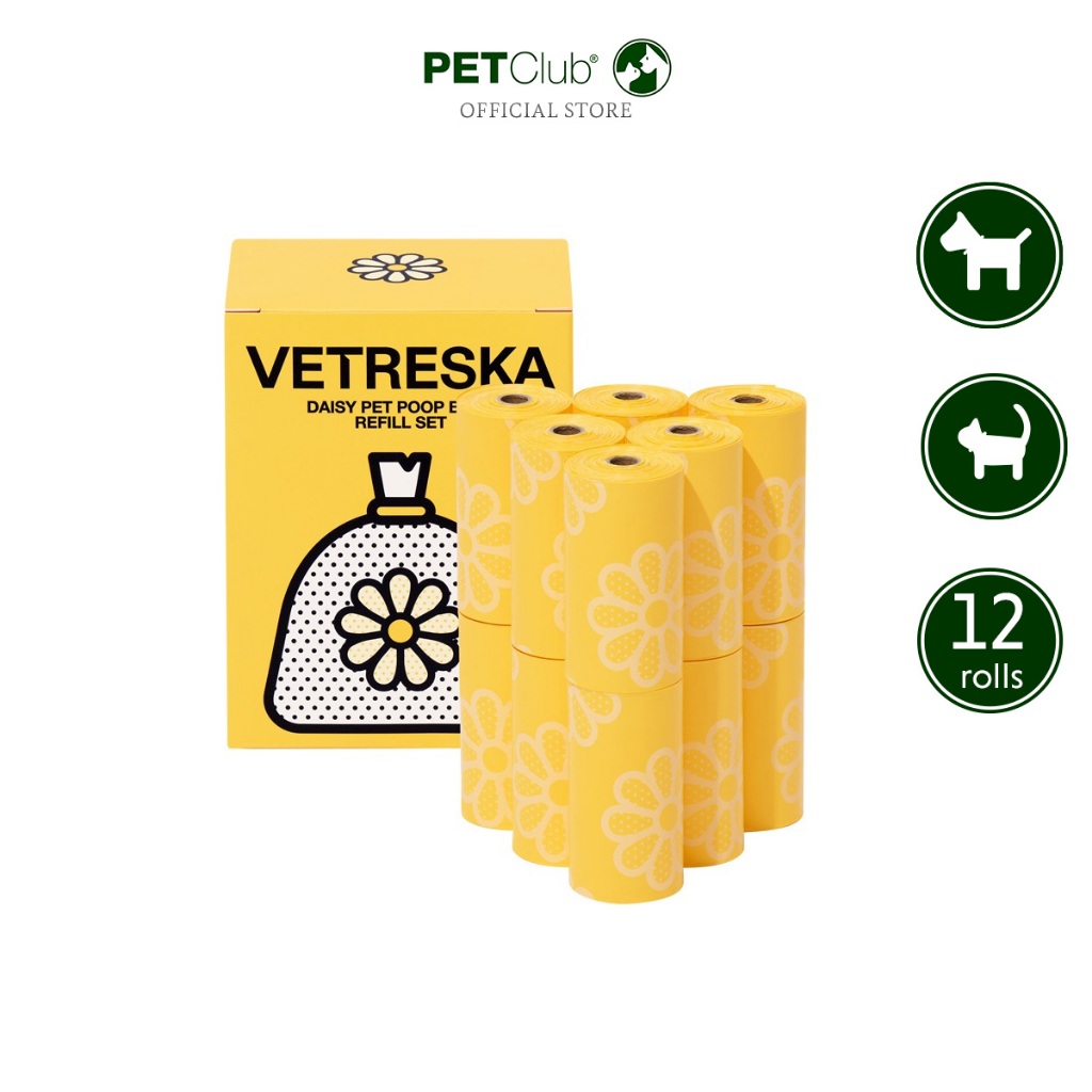 [PETClub] VETRESKA ถุงเก็บอึ กลิ่นดอกเดซี่ Daisy Pet Poop 12 Rolls