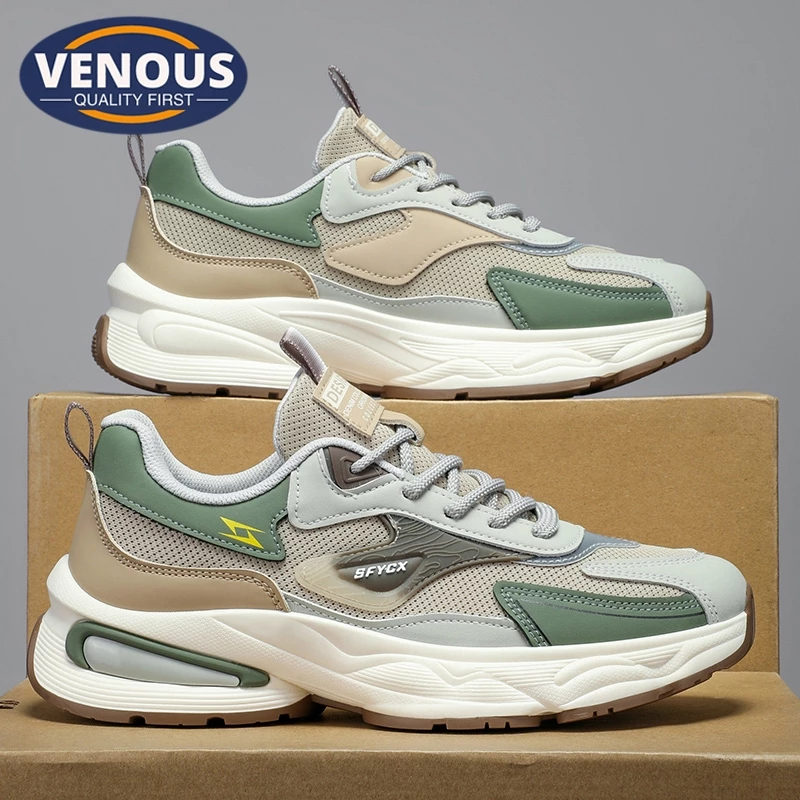 【Venous】2025 New Original รองเท้าผ้าใบคุณภาพดีสีเทา รองเท้าผู้ชายสีเทาพื้นหนา รองเท้าวิ่งสีเทา รองเท้าผ้าใบแฟชั่นผู้ชาย