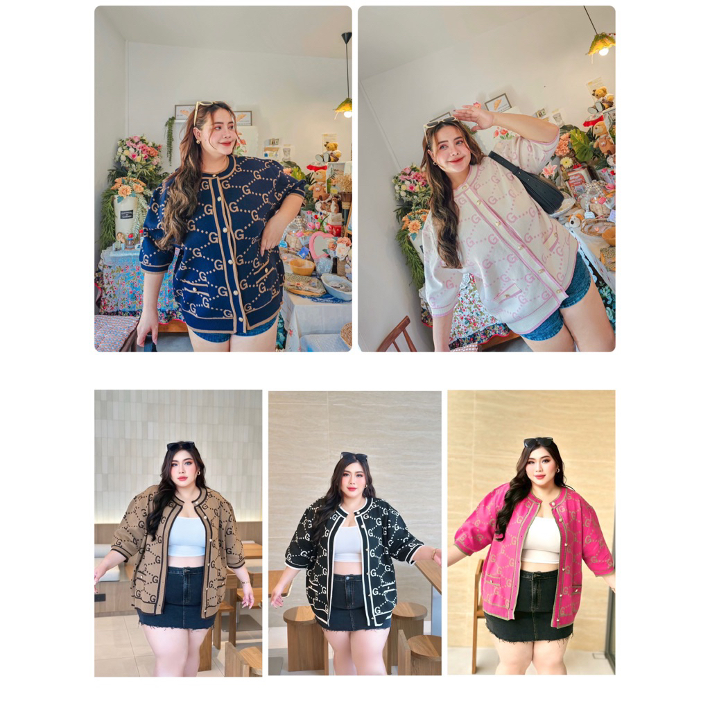 เสื้อคาร์ดิแกน แขน 3 ส่วน ผ้าทอไหมพรม อก 46-50+