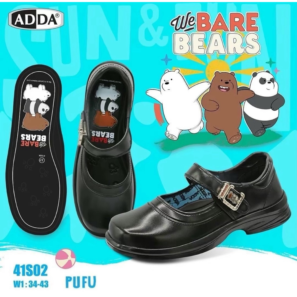 💦พร้อมส่ง💦 ADDA ลิขสิทธิ์แท้ รุ่น 41SO2 รองเท้านักเรียนเด็กผู้หญิง วี แบร์ แบร์ รองเท้าหนังดำ We BAER BEARS  Size 34-43