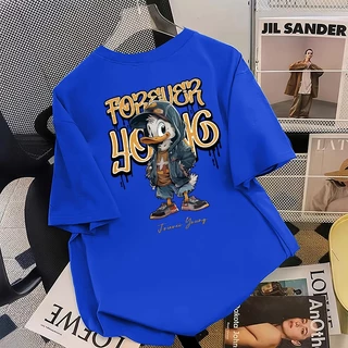 Top.street เสื้อยืด oversize 'cool duck' พิมพ์ลาย แขนสั้น t shirt cotton100% วินเทจ เสื้อฟอก สีดำ 3xl สไตล์เกาหลี