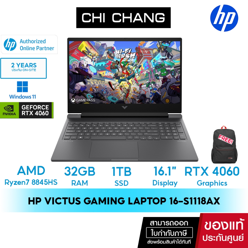 โน๊ตบุ๊ค HP Victus Gaming Laptop HP Victus 16-s1118AX Notebook - AMD RYZEN7 8845HS/ 32GB/ 1TB SSD/ R