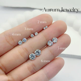 Aurum Jewelry : ต่างหูเพชร cz กลม เงินแท้ รุ่น Classy Silver Studs (ราคาต่อ 1 คู่)