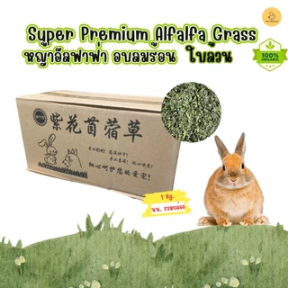 หญ้ากระต่าย หญ้าอัลฟาฟ่าอบลมร้อน Super Premium Alfalfa Grass ขนาด 1Kg.(กล่องน้ำตาล) ใบล้วน