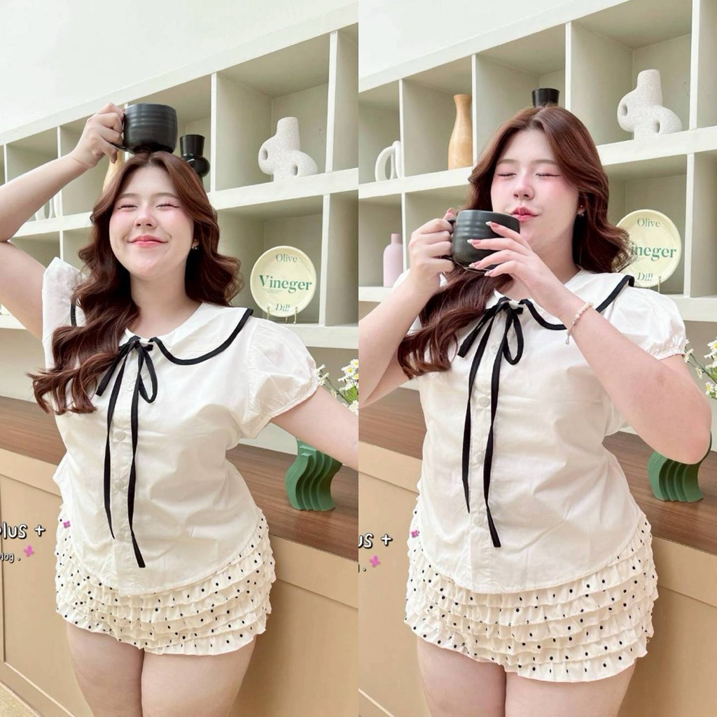 ✅สียีนส์มาเพิ่มค่ะ /AN/ เสื้อคอบัวสาวอวบ ไซส์อก40-52 ลายจุดสุดฮิต กุ๊นตัดขอบพร้อมผูกโบว์ ทรงนี้ใส่น่ารักมาก #พลัสไซส์ - รูปที่ 6