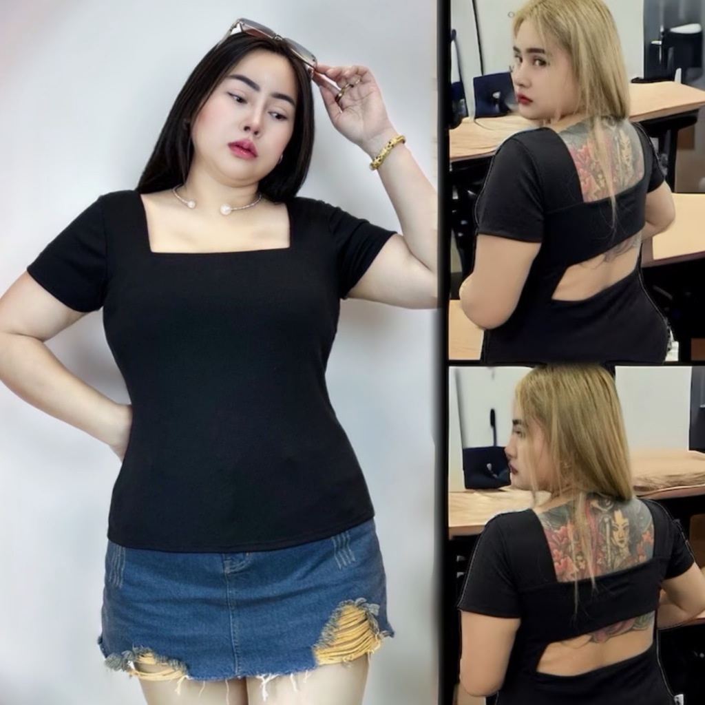 เสื้อยืดสาวอวบ**อก38-46ยาว24 แต่งเหลี่ยมหลังเซ็กซี่ ผ้าร่องสวย**รุ่น แขนสั้นเหลี่ยมหลัง**
