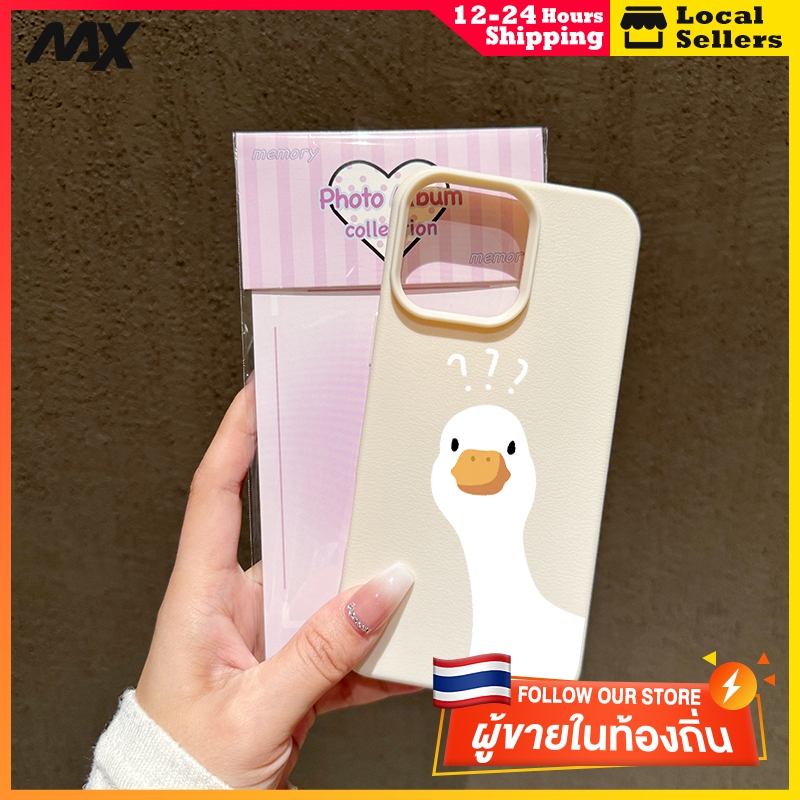 กรณีโทรศัพท์นุ่มหนัง ป้องกันลายนิ้วมือ ลูกเป็ดสีขาว13 11 เคส เข้ากันได้ iPhone 11 16 13 15 14 12 PRO MAX PLUS สีดำ