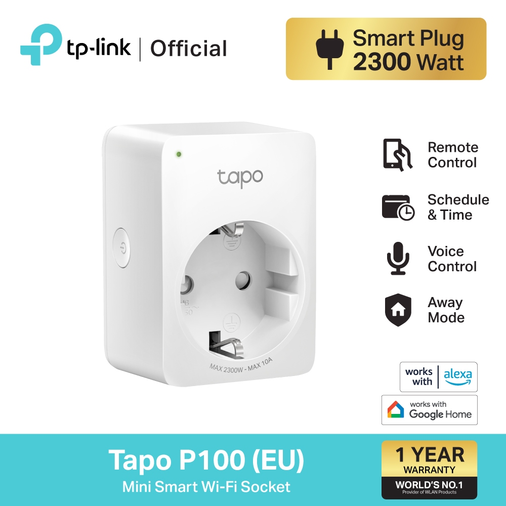 TP-Link Tapo P100 Smart Plug Wi-Fi ไม่ต้องใช้ฮับ  ตั้งค่าเปิด / ปิด ผ่านแอพ สั่งการด้วยเสียง รับประกัน 1 ปี