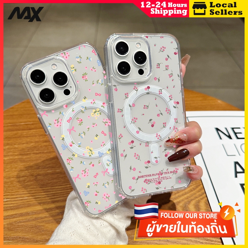 🔥MAX🔥เคสโทรศัพท์หรูหราแบบไร้สายชาร์จได้สำหรับดอกเชอร์รี่ไอโฟน16 For iPhone12 13 14MAX X XS XR 7 8Plus 15Pro