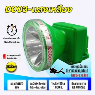 ไฟฉายคาดหัว LED HLX ตรานก ดำน้ำลึก 30 เมตร หม้อแบต ส่องกบ ไฟฉายเดินป่า หัวไฟชาร์จแบตได้ D003