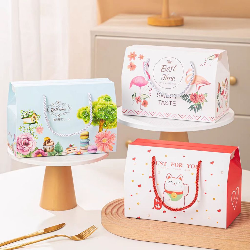 🍉IL🍉กล่องหูหิ้ว กล่องของขวัญ กล่องแบบพกพา กล่องใส่ขนมคุุกกี้