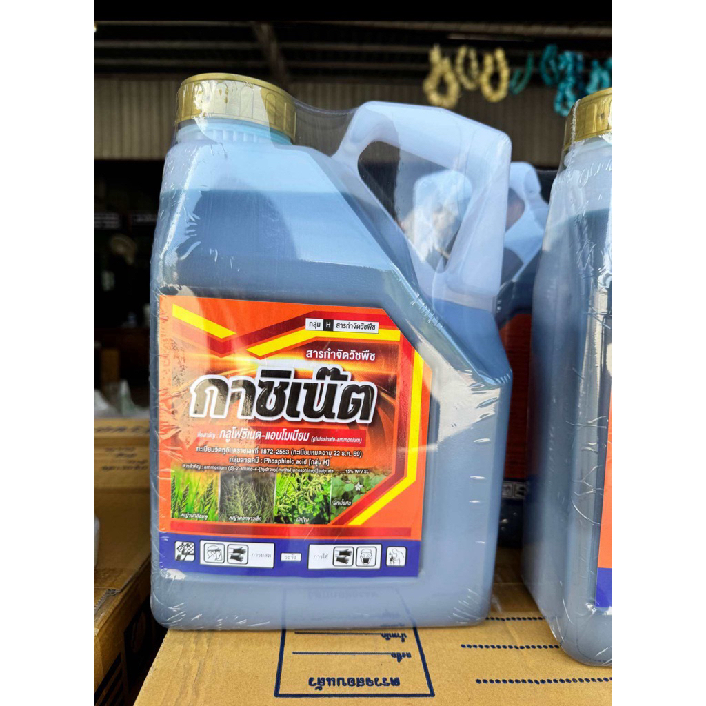 กาซิเนต  กลูโฟซิเนต ยาฆ่าหญ้า น้ำสีฟ้า 4ลิตร เผาไหม้กึ่งดูดซึม ขนาด4ลิตร