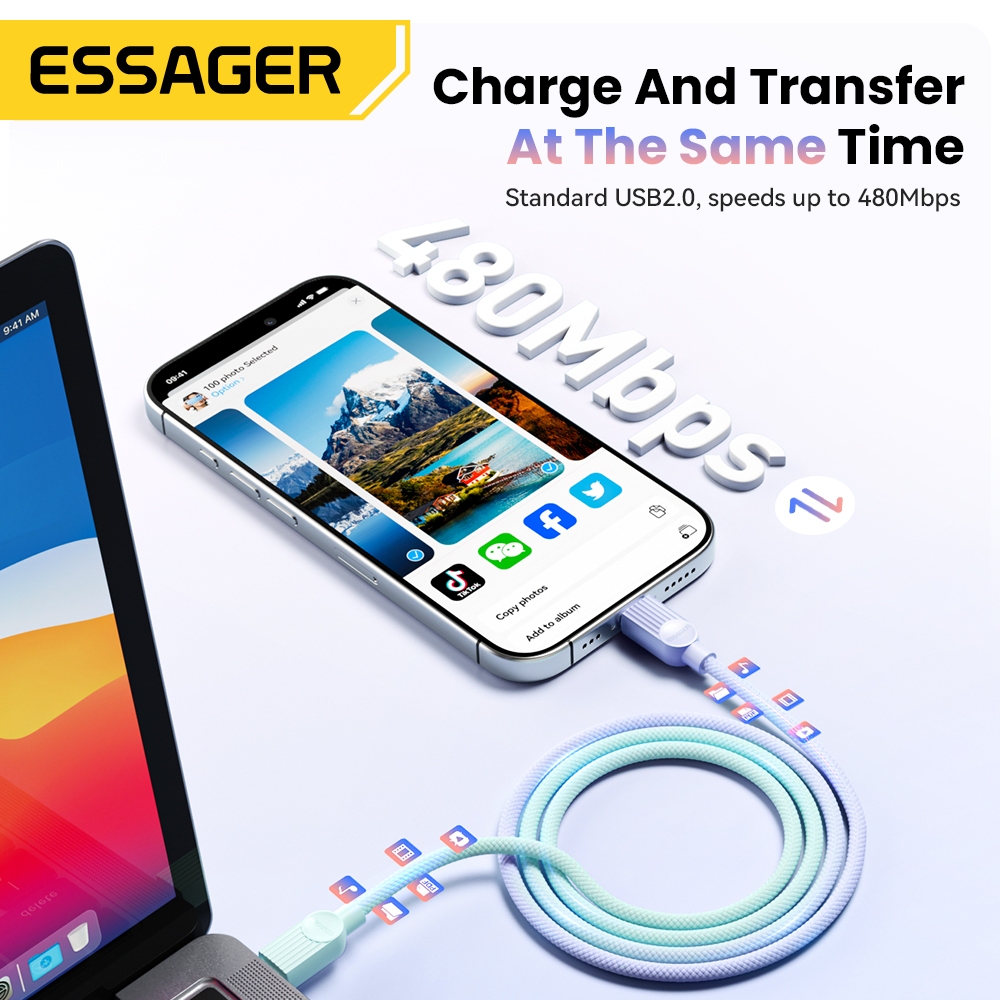 Essager 29W/60W/7A สายข้อมูล C-L/C-C/A-C สายดาต้าสองสี for ip Huawei Samsung Xiaomi - ภาพย่อย 4