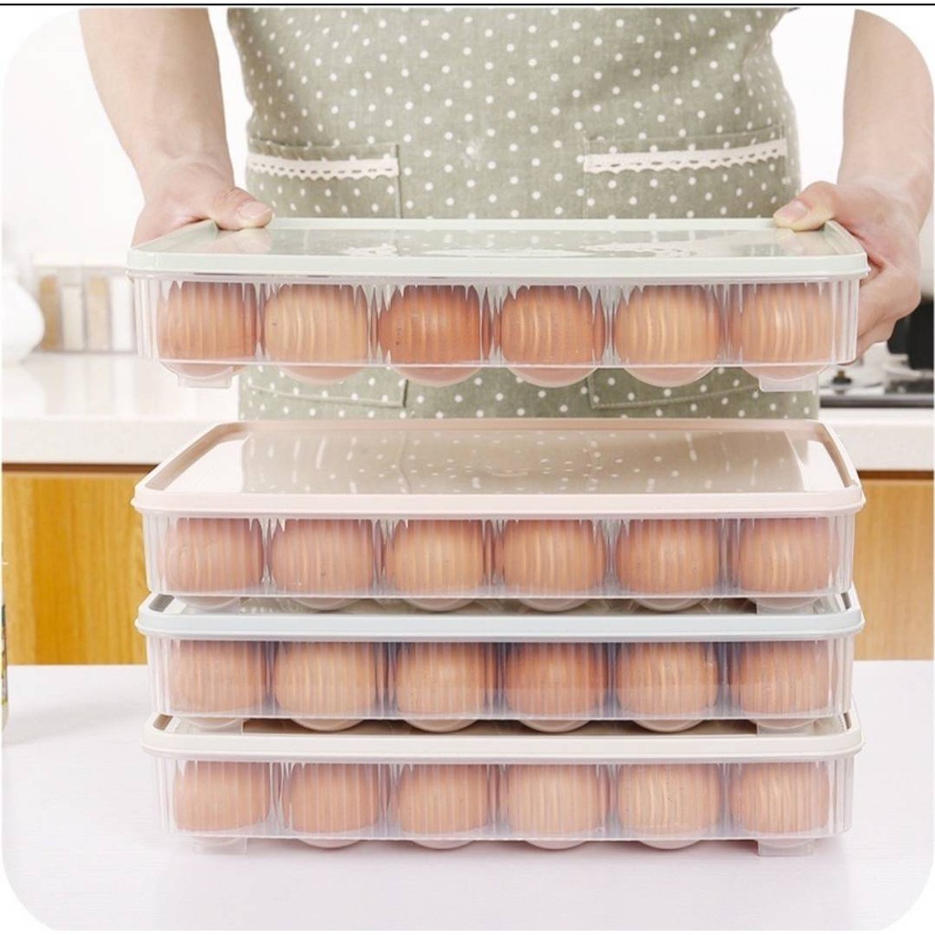 กล่องใส่ไข่ 24 ช่อง พร้อมฝาปิด 31.5x23.5x5.5 cm  ที่เก็บไข่ไก่ วางซ้อนกันได้แช่ในตู้เย็นกล่องเก็บไข่