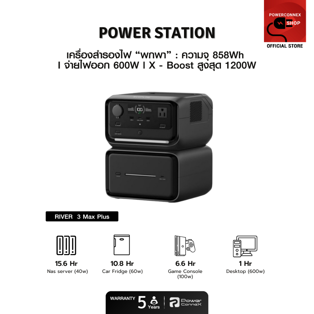 Ecoflow River 3 Max Plus Portable Power Station (Socket INTER) แบตเตอรี่สำรอง อเนกประสงค์ พกพา พาวเว