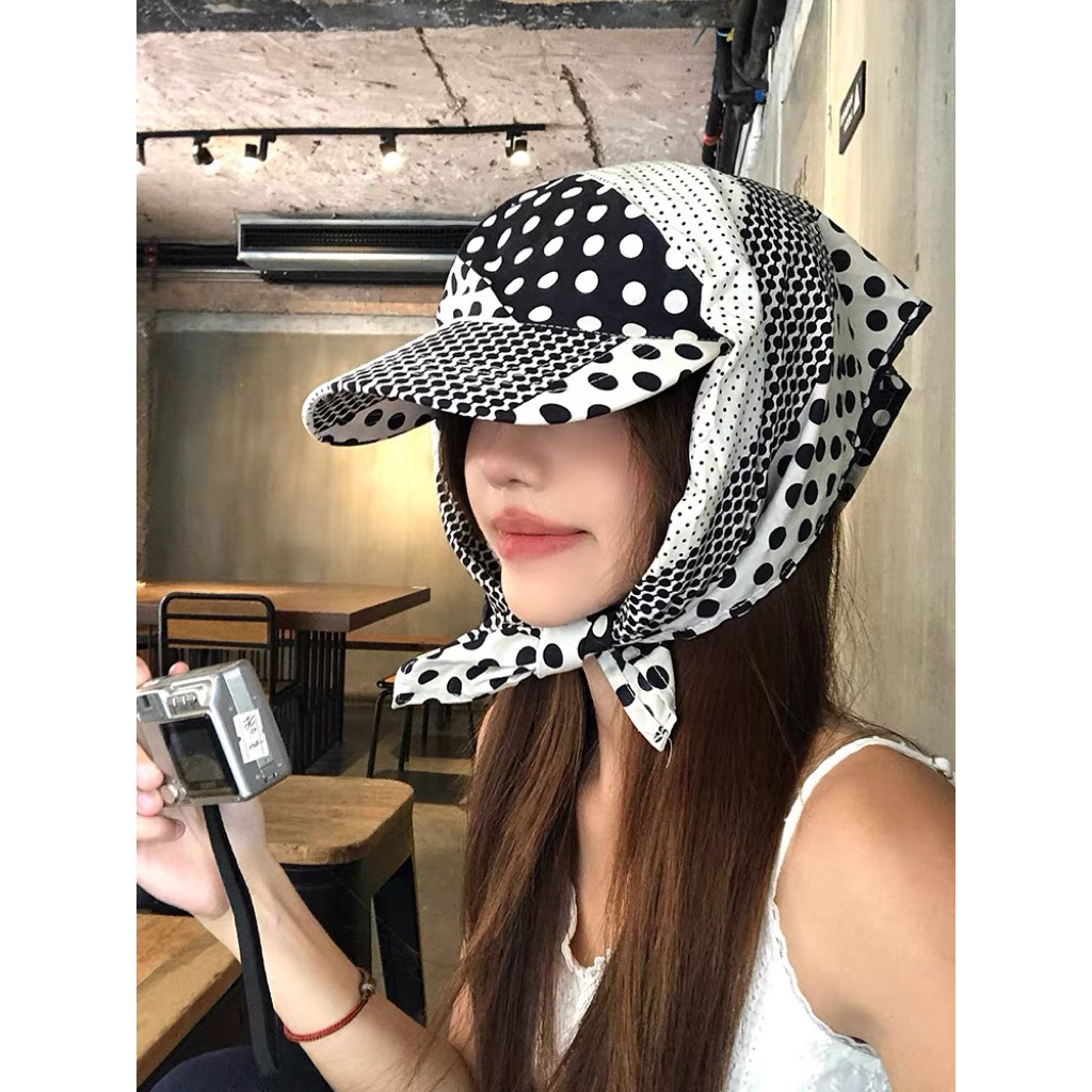 🧢หมวกแบบผูกปลายลายจุดเก๋มากเว่อร์👑{พร้อมส่ง🛍️}