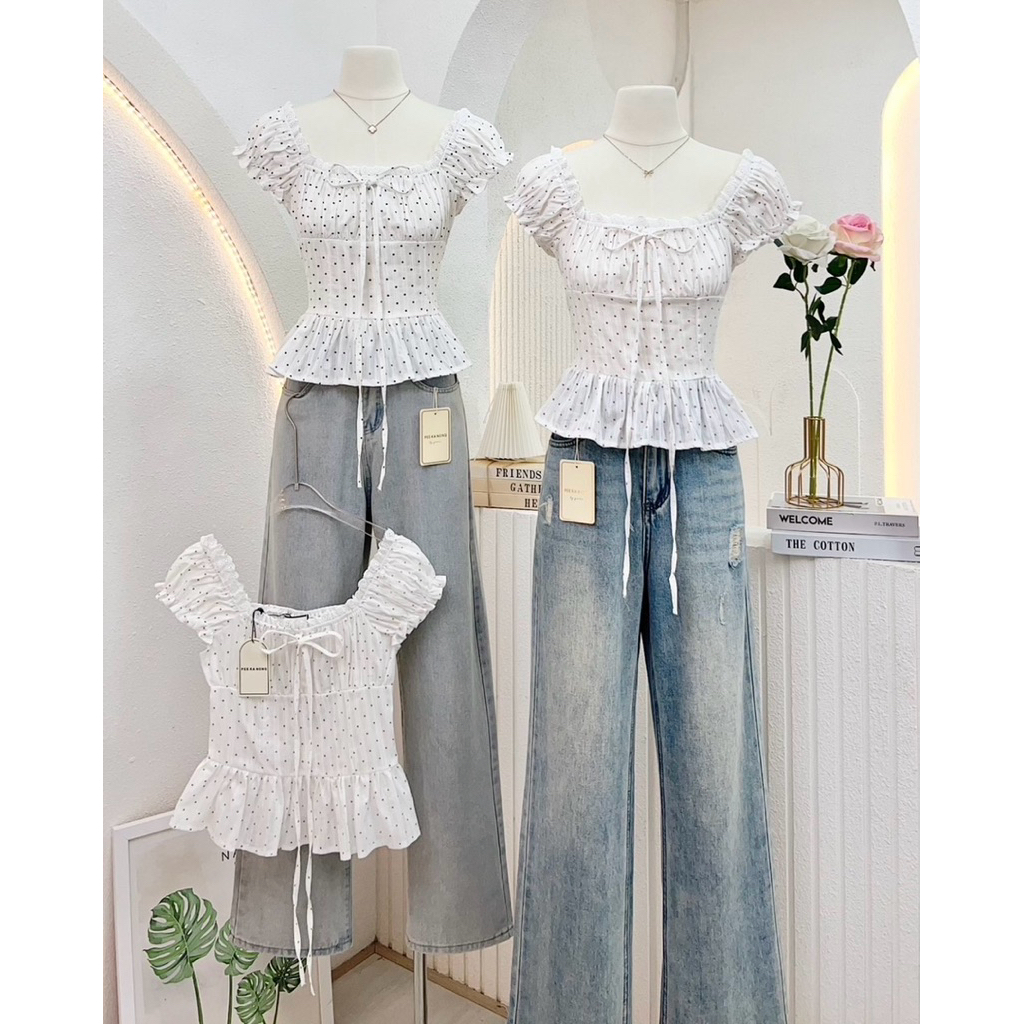 NN676 เสื้อครอปแขนตุ๊กตาลายจุด Peekanong – โปรปัง