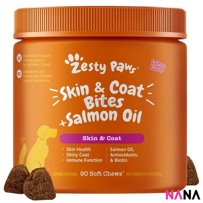 Zesty Paws Skin & Coat Bites + Salmon Oil - Salmon Flavor 90 Soft Chews (EXP:07 2026)