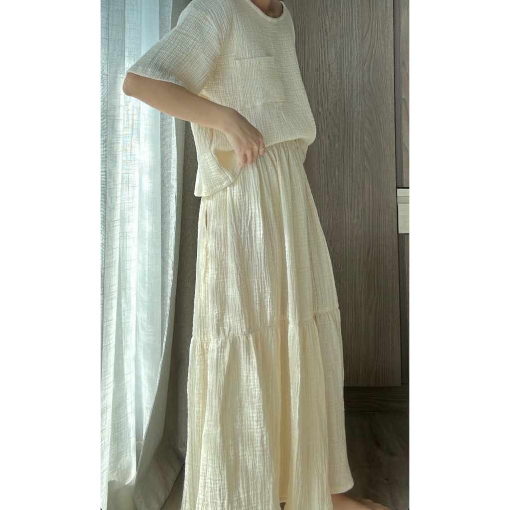 bell skirt กระโปรงผ้าสาลูอัดย่น