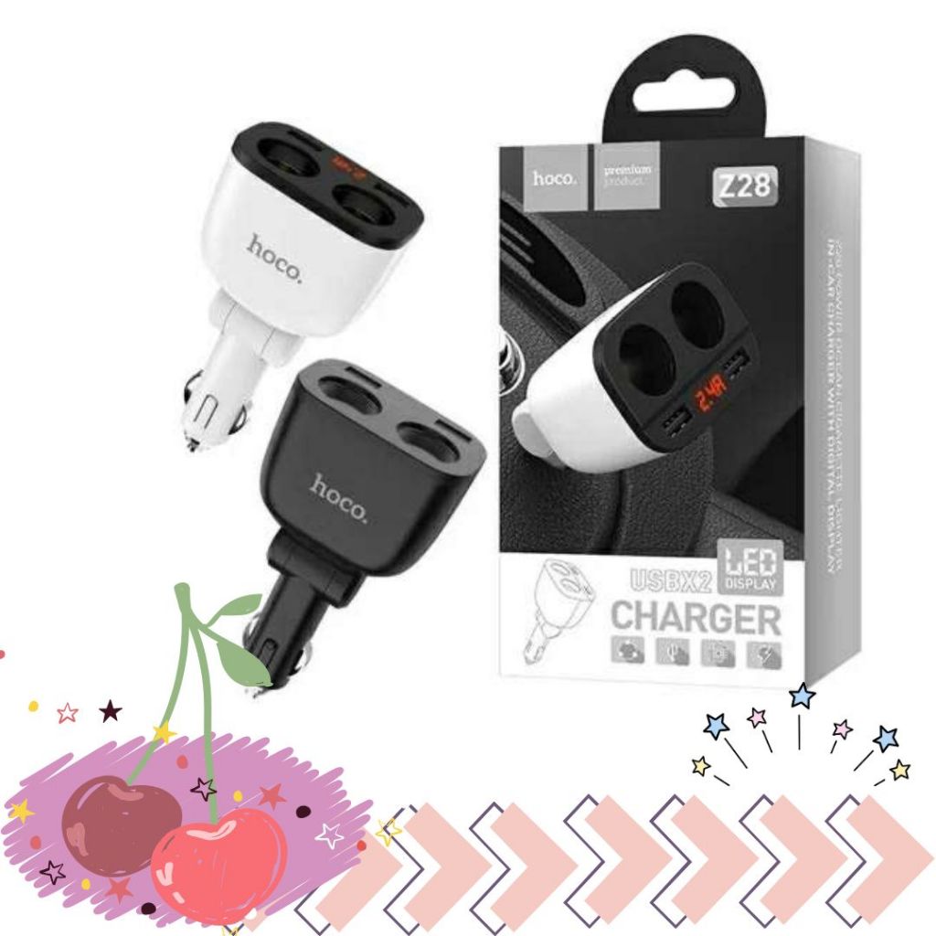 พร้อมส่งจากไทย Hoco Z28 Car charger with digital display ที่ชาร์จโทรศัพท์ในรถยนต์ มาพร้อม 2 ช่อง USB