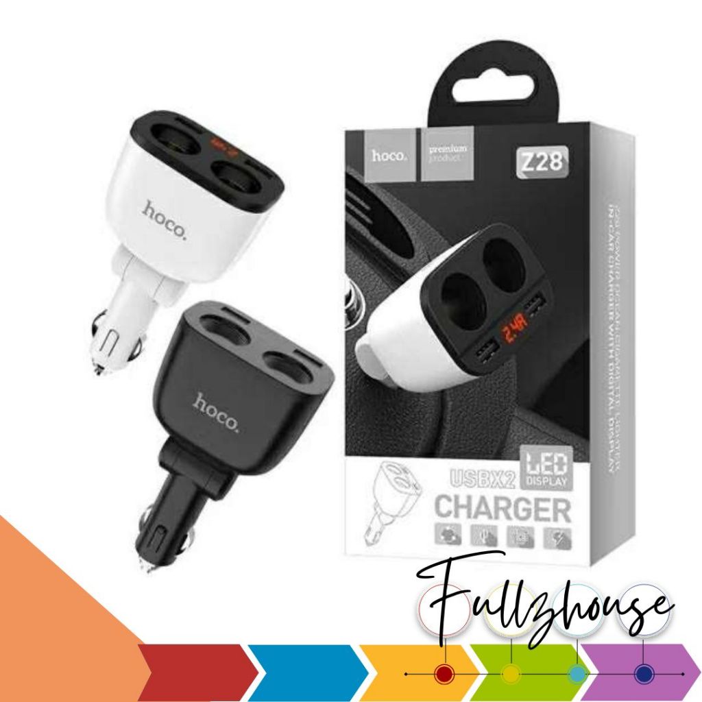 จัดส่งด่วน Hoco Z28 Car charger with digital display ที่ชาร์จโทรศัพท์ในรถยนต์ มาพร้อม 2 ช่อง USB คละ