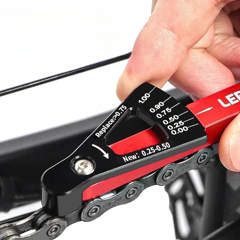LEBYCLE เครื่องมือวัดความยืดของโซ่จักรยาน ตัวบ่งชี้การสึกหรอ Measurer Links Checker วัสดุอลูมิเนียม CNC