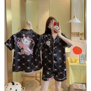 ชุดนอนผ้าซาติน ชุดนอนผู้หญิง แขนสั้นขาสั้น ผ้าเย็นงานใส่สบาย GLB