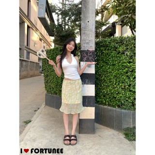 ❣Fortunee ❣ กระโปรงยาวปานกลางแบบมีระบายทรงหางปลา ผ้าชีฟองบาง…