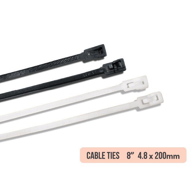Releasable Cable Ties เคเบิ้ลไทร์แบบปลดล็อคได้ ยาว6นิ้ว-12นิ้ว สีขาว/สีดำ (แพ็คละ50เส้น)