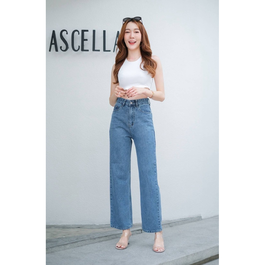 MAKQUA JEANS กางเกงยีนส์ทรงขากระบอก สีฟอกสวยๆ รุ่นนี้กำลังฮิตมากสุดๆเลยตอนนี้