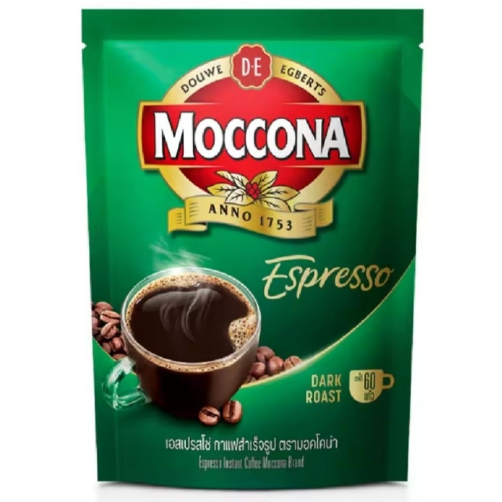 Exp 11/2027 , มอคโคน่าเอสเปรสโซ่กาแฟสำเร็จรูปพรีเมี่ยมถุงตั้ง 120กรัม ,  moccona premium espresso