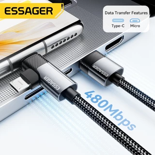 ESSAGER สายชาร์จเร็ว 7A USB To Type C To Micro 2 in 1 สำหรับโทรศัพท์ USB 2.0 480 Mbps 100W Cord