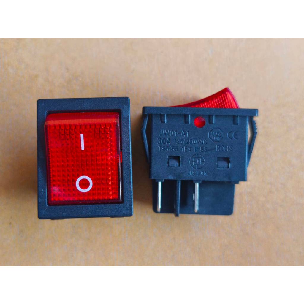 Rocker Switch ขนาด 30A 250V ขา 4 ขา หน้าสัมผัสเงิน สำหรับงานกำลังสูง เช่น เครื่องเชื่อม รุ่นมีไฟ