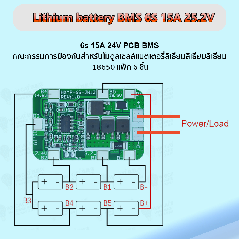 BMS 6S 22v-25.2v 15a 40a วงจรป้องกันแบตเตอรี่ เหมาะสำหรับแบตเตอรี่ลิเธียมไอออนลิเธียมไอออน 18650 BMS 6S ราคา ถูกที่สุด ดีลบีเคเค แกลเลอรีภาพที่ 5
