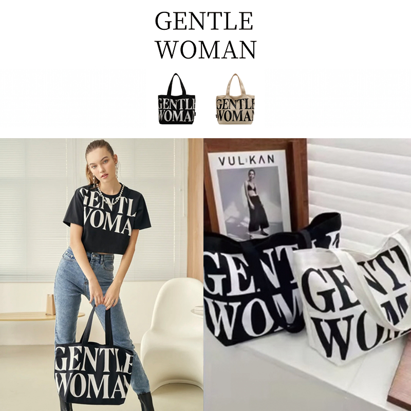 『 GentleWoman 』พร้อมส่ง✈️ GentleWoman Canvas Shoulder Tote Bag กระเป๋าผ้าใบพิมพ์ลายตัวอักษรสุดคลาสสิก