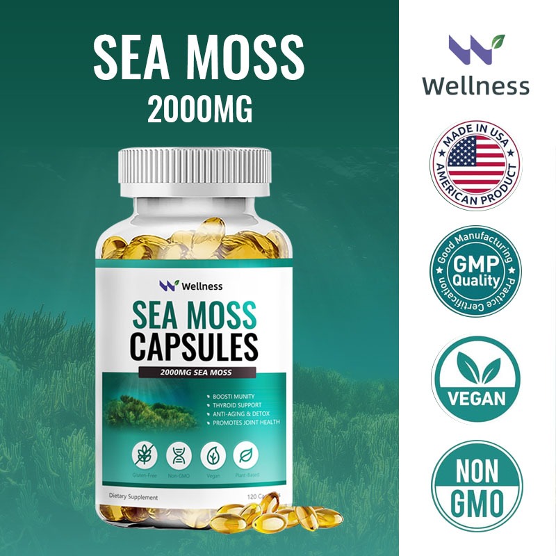 Wellness Sea Moss Capsules 2000MG แคปซูลสาหร่ายทะเล 2000 มก. แมกนีเซียม ฟอสฟอรัส วิตามินเอ เพิ่มพลังงาน