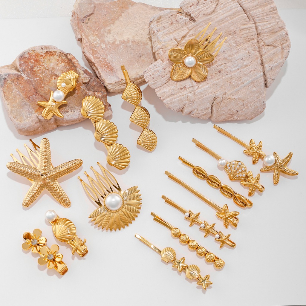 พร้อมส่งในไทย Hair accessories กิ๊บแฟชั่น ลายเปลือกหอย กิ๊บไปทะเล วัสดุโลหะผสมคุณภาพสูงS1257