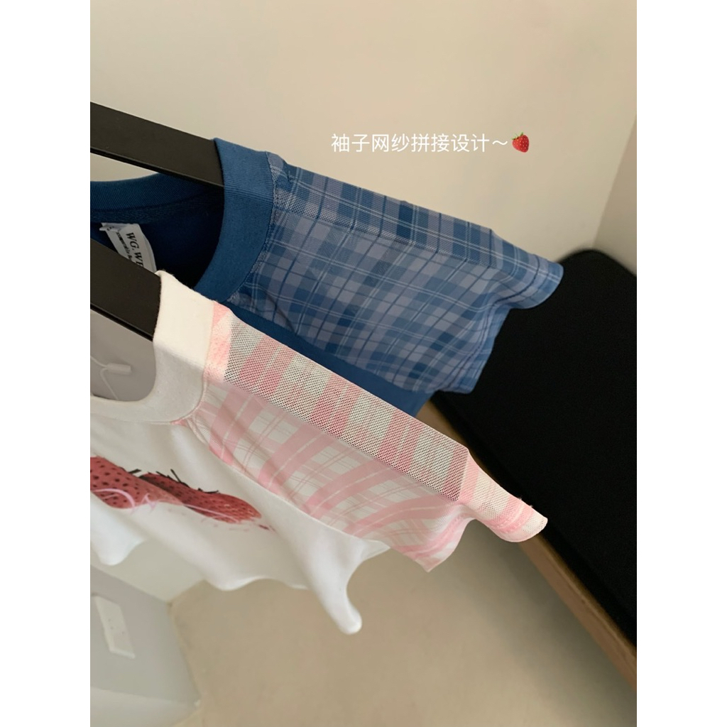 WG.WE 5801 🌺🍓 เสื้อยืดคอกลมแขนสั้น ต่อแขนผ้ามุ้ง สกรีนลายด้านหน้า - รูปที่ 6