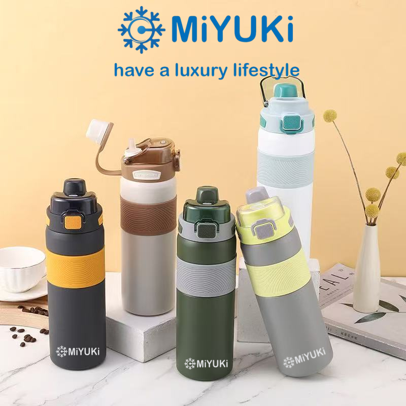 MiYUKi กระติกน้ําร้อน สเตนเลส มีฉนวนกันความร้อน 800/600 มล. ไร้ BPA พร้อมหลอด จัดส่งจากกรุงเทพฯ