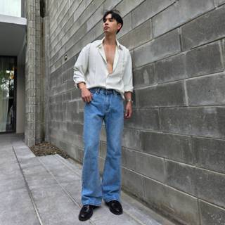 Golden Zebra Jeans กางเกงยีนส์ชายขาม้าฟ้าฟอกขัดด่าง สีสนิมเข…